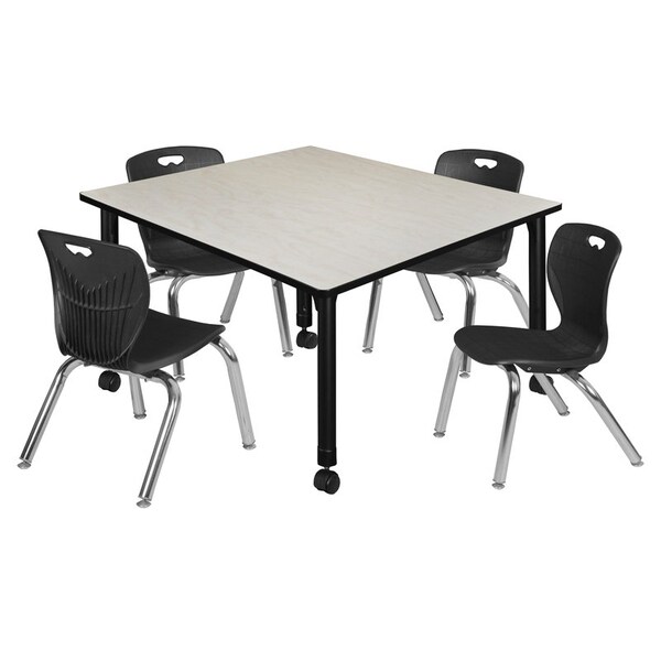 Regency Tables > Height Adjustable > Square Mobile Table & Chair Sets, 48 W, 48 L, 23-34 H, Maple TB4848PLAPCBK45BK - main